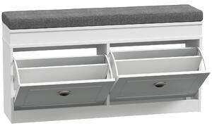 HOMCOM Shoe Storage Bench with Seat Cushion Hallway Cabinet Organizer with 2 Drawers Adjustable Shelf for Entryway Living Room White Aosom UK