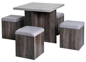 HOMCOM 5PC Dining Set Garden Patio Wooden Set 4 Storage Stools Footrest Ottoman with Cushions + 1 Table Space Saving Design Indoor Outdoor Aosom UK