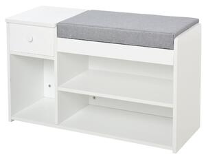 HOMCOM Shoe Storage Bench with Drawer, Cushioned Seat, 3 Compartments for Home Organisation, Hallway Entryway Furniture, White Aosom UK