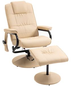 HOMCOM Manual Sofa Reclining Armchair PU Leather Massage Recliner Chair and Ottoman, Cream