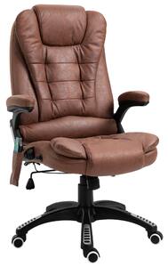 Vinsetto Massage Recliner Chair Heated Office Chair with Six Massage Points Microfiber Cloth 360° Swivel Wheels Brown