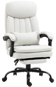 Vinsetto Vibration Massage Office Chair w/ Heat, Microfibre Computer Chair w/ Footrest, Lumbar Support Pillow, Armrest, Reclining Back, Cream White