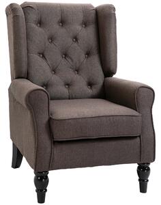 HOMCOM Wing Back Armchair with 160kg Capacity Wingback Upholstered Button Tufted Chair for Living Room Bedroom, Brown Aosom UK