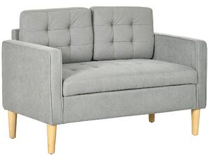 HOMCOM Modern 2 Seater Sofa with Hidden Storage, 117cm Tufted Cotton Couch, Compact Loveseat Sofa with Wood Legs, Light Grey