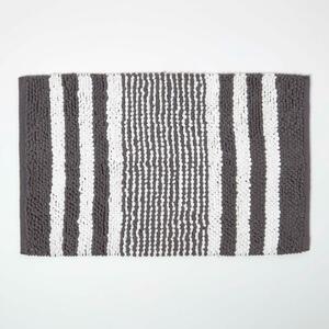 HOMESCAPES Charcoal Chenille Stripe Bath Mat 100% Cotton, 50 x 80 cm