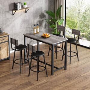 3 Piece Industrial Bar Table Set with 4 Chairs, Modern Counter Height Dining Table, Sturdy MDF and Metal Frame, 120x60x90 cm, Black+Grey Aosom.UK