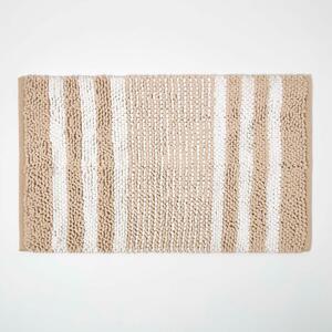 HOMESCAPES Beige Chenille Stripe Bath Mat 100% Cotton, 50 x 80 cm