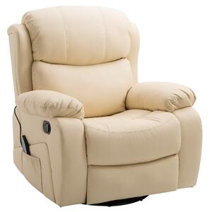 HOMCOM PU Leather Reclining Chair with 8 Massage Points and Heat, Manual Recliner with Swivel Base, Footrest and Remote, Beige