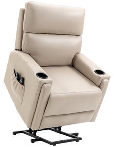HOMCOM Lift Chair, Electric Riser and Recliner Chair with Vibration Massage, Heat, Cup Holders, Side Pockets, Beige