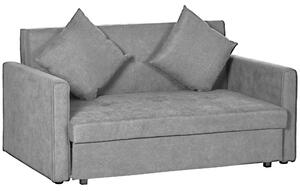 HOMCOM 2 Seater Sofa Bed, Convertible Bed Settee, Modern Fabric Loveseat Sofa Couch w/ Cushions, Hidden Storage for Guest Room, Light Grey