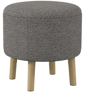 HOMCOM Linen Fabric Ottoman Stool, Round with Storage, Padded Seat, Wooden Legs, Hidden Space, Light Grey Aosom UK