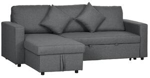 HOMCOM Corner Sofa Bed with Storage, 3 Seater Anti-Cat-Scratch Sofa Bed, Convertible L Shape Sofa Couch for Living Room, Dark Grey Aosom UK