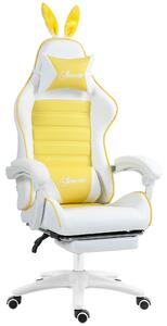 Vinsetto Racing Gaming Chair, Reclining PU Leather Computer Chair with Removable Rabbit Ears, Footrest, Headrest and Lumber Support, Yellow Aosom UK