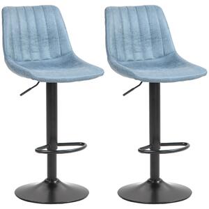 HOMCOM Adjustable Bar Chair Set of 2 Counter Height Bar Stools, Dining Chairs 360° Swivel with Footrest for Home Pub, Blue Aosom UK