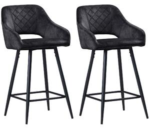 HOMCOM Set of 2 Bar Chair, Velvet-Feel Bar Stools with High Backs and Armrests, Counter Bar Stool, for Living Room Dining Room, Grey Aosom UK
