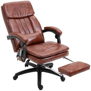 Vinsetto Leather Office Chair, High-Back PU Office Chair with 7-Zone Massage, Adjustable Height & Reclining Footrest, Brown Aosom UK