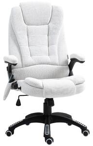 Vinsetto Massage Office Chair w/ 6 Heated Vibration Points, Executive Office Chair w/ Linen-Feel Fabric 360°, Swivel Wheels, Cream White Aosom UK