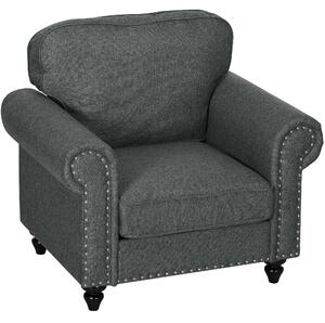 Mid-Century Armchair, HOMCOM Single Sofa with Pocket Springs - Dark Grey Aosom UK