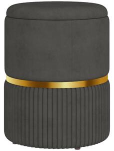HOMCOM Velvet-feel Round Ottoman Stool, Storage Pouffe, Padded Seat, Hidden Compartment, Grey