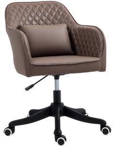 Vinsetto Microfiber Office Chair, Desk Chair, Makeup Vanity Chair with Massage Lumbar Pillow and Rolling Wheels for Bedroom and Home, Brown