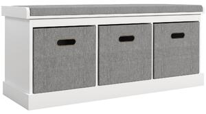 HOMCOM Shoe Bench with Seat, Shoe Storage Bench with Cushion and 3 Fabric Drawers for Entryway, Hallway, Living Room, Bedroom, White Aosom UK