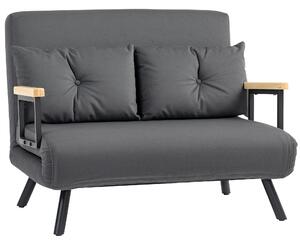 HOMCOM 4-in-1 Velvet-Feel Double Sofa Bed, with Pillows - Dark Grey