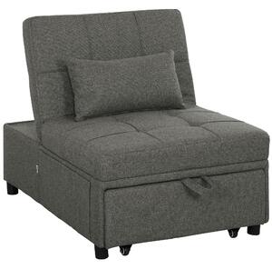 HOMCOM 4-in-1 Single Sofa Sleeper Chair with 3-position Adjustable Back Compact Guest Sofa Bed with Dual Side Storage Pockets - Dark Grey Aosom UK
