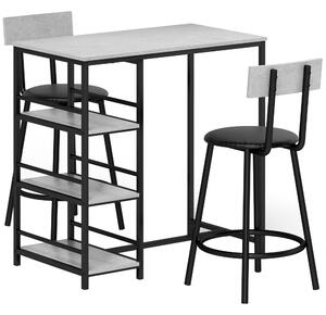 HOMCOM Three-Piece Kitchen Dining Set, with Shelves - Grey/Black