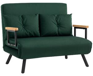 HOMCOM 4-in-1 Velvet-Feel Double Sofa Bed, with Pillows - Green