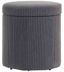 HOMCOM 40cm Round Storage Ottoman, Corduroy Footstool with Removable Lid and Legs, Vanity Stool for Living Room, Bedroom, Grey