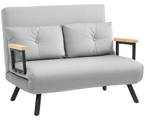 HOMCOM 4-in-1 Velvet-Feel Double Sofa Bed, with Pillows - Light Grey
