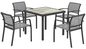 Outsunny 5 Piece Garden Furniture Set with 4 Stackable Armchairs, Easy Clean Top, Steel Frame, Texteline Seat, Grey