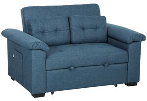 HOMCOM Pull Out Sofa Bed, Fabric 2 Seater Click Clack Sofa Bed Settee, Convertible Sofa Couch with 2 Pillows and Side Pockets for Living Room, Home Office, Blue
