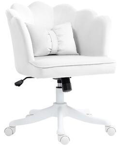 HOMCOM Velvet Office Chair with Petal Shell Back and Lumbar Pillow, Armless Desk Chair with Wide Seat, Tilt Function, Adjustable Height for Bedroom, White Aosom UK