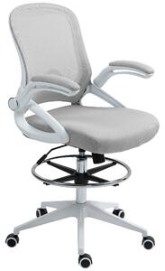 Vinsetto Drafting Chair with Flip-up Armrest, Mesh Office Stool with Foot Ring, 360° Swivel Height Adjustable Chair for Standing Desk, Light Grey