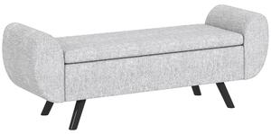 HOMCOM Storage Ottoman with Armrest, Upholstered Linen Storage Bench, Window Seat with Rubberwood Legs, Footstool for Bedroom Living Room, Hallway, Light Grey