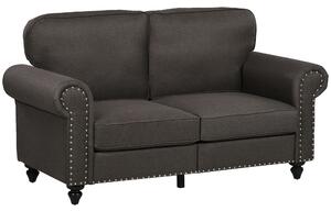 HOMCOM Two Seater Sofa, Fabric Sofa Couch with Nailhead Trim, Loveseat Sofa Settee for Living Room, Dark Brown