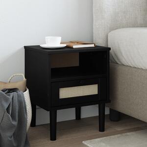 Bedside Cabinet SENJA Rattan Look Black 40x35x48 cm Solid Wood Pine