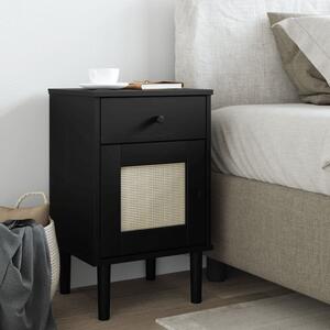 Bedside Cabinet SENJA Rattan Look Black 40x35x65 cm Solid Wood Pine