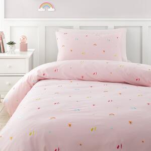 Catherine Lansfield Embroidered Unicorn Pink Microfibre Duvet Cover and Pillowcase Set