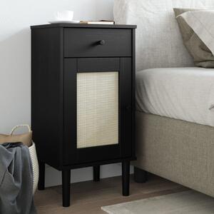 Bedside Cabinet SENJA Rattan Look Black 40x35x80 cm Solid Wood Pine