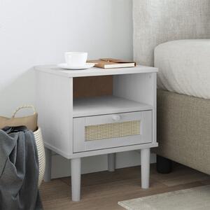 Bedside Cabinet SENJA Rattan Look White 40x35x48 cm Solid Wood Pine