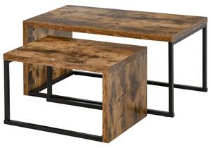 HOMCOM Set of 2 Coffee Tables Industrial Style Tea Table, Side Table w/ Metal Frame for Living Room Bedroom Black & Brown