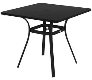 Outsunny Steel Frame Garden Table with Metal Tabletop, Foot Pads, Umbrella Hole, Modern Design, for Balcony, Porch, Black