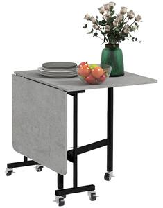 HOMCOM Drop Leaf Table, Folding Dining Table with Metal Frame, Rolling Kitchen Dining Table for Small Spaces, 120cm, Grey