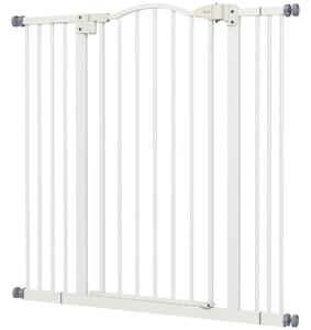 PawHut Metal Pet Safety Gate Dog Gate Folding Fence, White