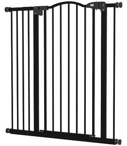 PawHut Adjustable Safety Barrier, Metal Pet Gate with Auto-Lock & No-Drill Installation, for Doorways & Stairways, 74-94cm, Black