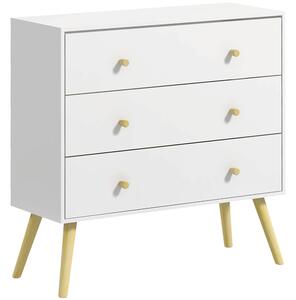 HOMCOM Chest of Drawers, 3-Drawer White Storage Organiser Unit with Wood Legs for Bedroom, Living Room