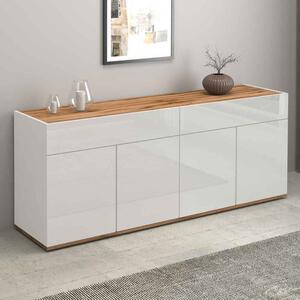 Girard High Gloss Sideboard With 4 Doors 2 Drawers In White And Wotan Oak