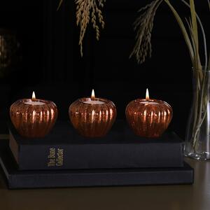 Set of 3 Glass Pumpkin Tealights Orange